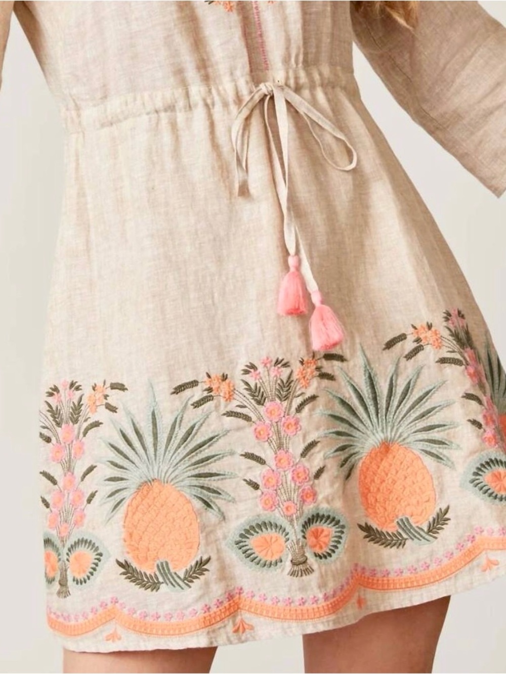 Spartina 449 Kayce Linen Pineapple Embroidered Dress Size XL NWOT - Picture 3 of 7